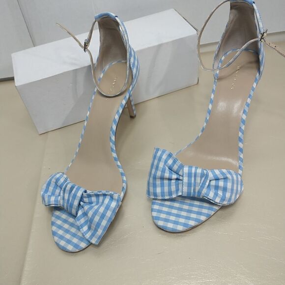 Ann Taylor Woman's SZ 11M Blue White Kingsley Gingham Bow Sandals. - Picture 9 of 11